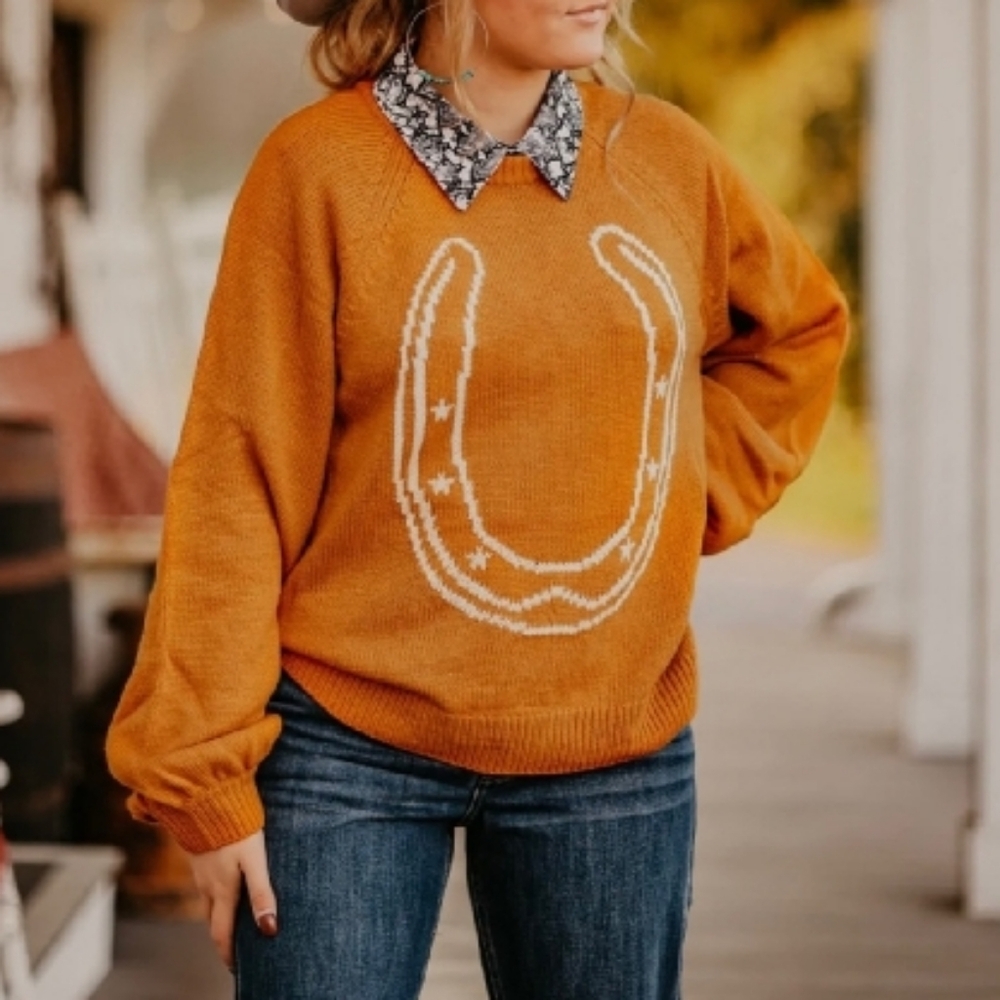 Wrangler Mustard Horseshoe Crewneck Sweater - Women - Picture 4 of 9